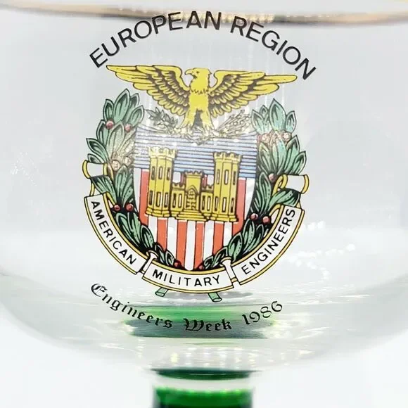 Vtg 2 Wine Glass Goblet Gold Trim Green Swirl Stem Engineers Oberammerg Germany - Picture 2 of 7